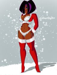 1girls artist_name athletic athletic_female atomickingboo big_ass big_breasts breasts bust busty christmas cleavage curvaceous curvy curvy_figure dark-skinned_female dark_skin eyebrows eyelashes eyes female female_focus green_eyes hair high_heel_boots high_heels hips hourglass_figure kassandra_(atomickingboo) kassandra_cruz large_breasts original original_character purple_hair purple_lips short_hair thick thick_ass thick_legs thick_thighs voluptuous watermark wide_hips