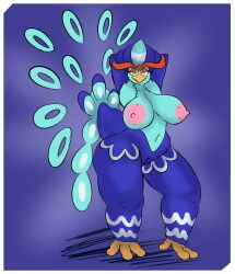 2022 3_toes alpha_channel anatid anseriform anthro areola avian bird blue_background blue_body blue_feathers border breasts duck eyebrows eyelashes feathers feet female generation_9_pokemon genitals hands_behind_head hi_res hourglass_figure leg_markings markings navel nintendo nipples plantedpot pokémon_(species) pokemon pokemon_(species) pokemon_sv pussy quaquaval red_body red_feathers simple_background solo tail_feathers thick_eyebrows thick_thighs toes transparent_border video_games yellow_eyes