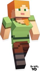 1girls 3d alex_(minecraft) block breasts clothed_female cube_body cubic_breasts edit edited female female_only green_eyes human humanoid meme minecraft model orange_hair outside safe sirwillydingdong solo square_head tagme