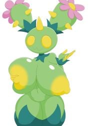 5_fingers absurd_res anthro areola areolae big_breasts breasts edit female fingers generation_5_pokemon green_body hi_res holding_breast humanoid maractus nintendo nipples pokémon_(species) pokemon pokemon_(species) shmeepo solo video_games yellow_areola