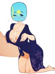 big_breasts big_nipples blush breasts countryhumans countryhumans_girl cum cum_on_breasts flawsy heart kazakhstan_(countryhumans) mob_face muslim nipples paizuri partially_clothed tagme titjob wink