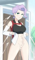 1girls big_breasts bottomless breasts croix_meridies cum cum_in_pussy cumshot female green_eyes leaking_cum little_witch_academia looking_at_viewer oksandio purple_hair pussy straight_hair