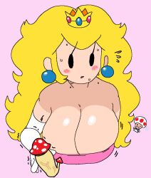 1girls big_breasts black_eyes blonde_hair breasts cassettedream cleavage crown dream-cassette earrings female hoshime huge_breasts intelligent_systems light-skinned_female light_skin long_hair mario_(series) mob_face mushroom mushroom_penis nintendo paper_mario paper_peach pink_background princess_peach tagme