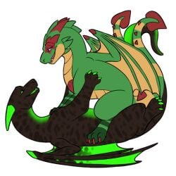 black_body dragon duo feral green_body green_eyes horn male membrane_(anatomy) membranous_wings purple_eyes scales symrea telegram_sticker wings