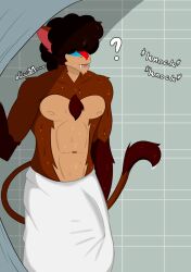 1boy abdominals abs afro biceps big_ears big_penis brown_fur bulge chris_(chrisbmonkey) chrisbmonkey cock_bulge curls curly_hair eyes_covered furry furry_tail fursona genital_outline hair_over_eye hair_over_eyes huge_cock humanoid_genitalia humanoid_penis hyper hyper_genitalia hyper_penis long_penis male male_only mandrill monkey monkey_tail nipples pecs penis penis_bulge penis_shaped_bulge primate red_fur shower thick towel towel_around_waist