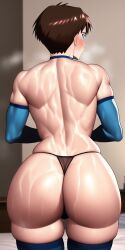 1boy ai_generated ass ass_focus ass_grab big_ass big_butt blush butt_focus choker dripping elbow_gloves facing_away femboy girly hi_res huge_ass huge_butt male male_only nai_diffusion neon_genesis_evangelion shinji_ikari shiny_skin solo stable stable_diffusion thighhighs thong toned toned_male upscaled wet