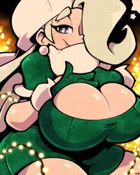 breasts christmas cleavage female female_focus female_only festive game_freak hat huge_breasts legendofnerd melony_(pokemon) milf nintendo pokemon pokemon_ss seductive_smile thick_thighs thighs venus_body voluptuous white_hair