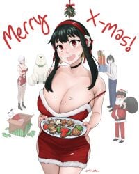 anya_forger big_breasts bond_forger christmas christmas_outfit christmas_present christmas_tree cleavage cookie dismaiden female female_focus fiona_frost gingerbread_cookie light-skinned_female loid_forger male_pov merry_christmas milf nightfall_(spy_x_family) pov present santa spy_x_family thick_thighs wholesome yor_briar yor_forger