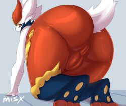 anthro anus ass backsack balls bent_over big_butt cinderace generation_8_pokemon genitals girly hi_res huge_butt kneeling lagomorph looking_at_viewer looking_back male mammal misx nintendo nude paws perineum pokémon_(species) pokemon pokemon_(species) presenting rear_view red_body solo thick_thighs video_games white_body