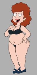 1girls american_dad belly bra breasts chubby cleavage earrings esther_lonstein female female_only grey_background jewish jewish_female looking_at_viewer milf necklace older_female open_mouth panties red_hair scobionicle99 standing