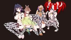 3d 3d_(artwork) 5girls artist_request black_hair blue_eyes blue_hair breasts brown-skinned_female brown_eyes brown_feathers brown_hair brown_skin ceres_fauna cow_bell cow_print cow_print_armwear cow_print_bikini cow_print_legwear cowbell dead_source fake_cow_ears feather_in_hair feathers feathers_in_hair female female_only green_hair hakos_baelz hololive hololive_english hololive_english_-council- hololive_english_-promise- large_breasts light-skinned_female light_skin multicolored_hair nanashi_mumei ouro_kronii owl owl_girl rat rat_ears rat_girl red_ears red_hair simple_background tsukumo_sana virtual_youtuber vtuber white_hair yellow_eyes