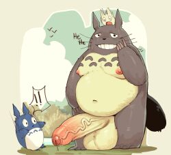 absurd_res anthro balls big_penis desfrog erection foreskin genitals hi_res humanoid_genitalia humanoid_penis male male_only mammal moobs penis studio_ghibli totoro