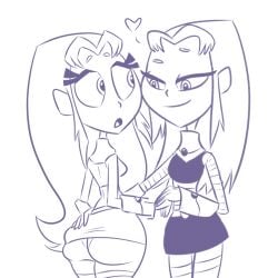 2girls alien alien_girl ass blackfire cartoon_network dat_ass dc female female_only hand_on_ass heart implied_incest komand'r koriand'r monochrome panties panty_peek scobionicle99 sister sisters starfire teen_titans teen_titans_go yuri