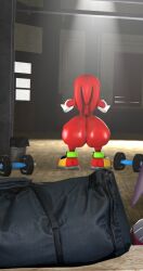 1boy 1male 3d 3d_(artwork) anthro anthro_only ass big_ass big_butt blueapple echidna femboy gay huge_ass knuckles_the_echidna naked plump_ass presenting_ass red_body red_skin sega solo solo_male sonic_(series) sonic_the_hedgehog_(series) squatting workout