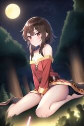 1girls ai_generated confused confusion female female_only innocent kono_subarashii_sekai_ni_shukufuku_wo! looking_at_viewer megumin moon moonlight night night_sky nightsky small_breasts solo stable_diffusion thighs wholesome