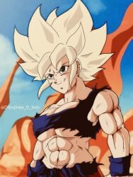 abs belly belly_button big_breasts blonde_female blonde_hair breasts bruise bruise_on_face bruised bruised_breast bruises curves curvy dibujines_d_seb dragon_ball female_goku fit fit_female genderswap_(mtf) goki large_breasts muscle muscles muscular muscular_arms muscular_female rule_63 saiyan scratches son_goku spiked_hair spiky_hair super_saiyan thick toned toned_female torn_clothes torn_clothing torn_shirt tummy wardrobe_malfunction wounds