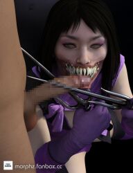 1boy 1girls 3d mileena morphz mortal_kombat mortal_kombat_11 partial_male sharp_teeth