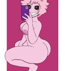 ass bjarruafterdark black_eyes black_sclera breasts exposed_ass exposed_breasts huge_ass huge_breasts huge_butt huge_thighs large_ass large_breasts mina_ashido my_hero_academia nipples nude phone_camera photoshoot pink_ass pink_background pink_body pink_bottomwear pink_hair pink_nipples pink_skin pose selfie selfie_pose simple_background simple_coloring simple_shading smile smiling squatting thick_ass thick_lips thick_thighs yellow_eyes