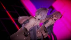 2girls 3d alternate_breast_size animated armwear ass_tattoo bell_collar big_breasts blue_eyes body_writing cow_print cow_print_bikini dancing emotionless female glowing_eyes glowing_tattoo honkai_(series) honkai_impact honkai_impact_3rd huge_breasts kiana_kaslana kiana_kaslana_(herrscher_of_flamescion) kiana_kaslana_(herrscher_of_the_void) long_hair mireille_(mmd) mmd mp4 multiple_girls music orange_eyes pubic_tattoo sling_bikini sound tagme tagme_(character) thighhighs very_long_hair video white_hair