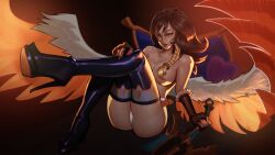 2d ass boots breasts furia_(paladins) hi-rez_studios leather_boots nails naked paladins_(game) pink_nails shoes thighhighs thighs thunderbrush wings