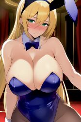 1girls ai_generated alternate_breast_size big_breasts blazblue blonde_hair blush bunny_ears bunny_girl bunnysuit busty child_bearing_hips female female_only green_eyes large_breasts legs leotard long_hair looking_at_viewer noel_vermillion smile solo thick_thighs thighs voluptuous