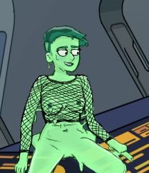 1girls 2020s 2022 alien alien_girl alien_humanoid alien_only d'vana_tendi digital_media_(artwork) erect_nipples female female_focus female_only fishnet fishnet_shirt green_body green_hair green_skin hi_res high_resolution highres humanoid melting not_furry not_furry_focus nude nude_female orion_(species) partially_clothed png puddle simple_background sitting slime_girl slimegirltendi solo solo_female solo_focus star_trek star_trek_lower_decks transformation