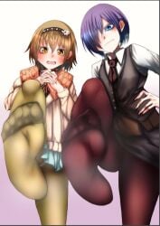 2girls black_legwear concerned female female_only foot_fetish foot_focus fueguchi_hinami kirishima_touka looking_at_viewer multiple_girls pantyhose smelling_feet tagme tokyo_ghoul