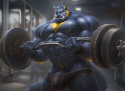 2022 6suan abs anthro arm_hair barazoku barbell beard biceps big_bulge big_muscles big_penis blurred_background body_hair bulge canid canine canis chest_hair clenched_teeth clothed clothing detailed_bulge exercise eyebrows facial_hair fur genital_outline genitals gym hair happy_trail hi_res huge_muscles humanoid_genitalia humanoid_penis inside looking_at_viewer male male_only mammal muscular muscular_anthro muscular_male navel nipples number obliques one_eye_closed pecs penis penis_base penis_outline pubes solo standing teeth thick_thighs topless topless_anthro topless_male tuft underwear vein veiny_muscles weightlifting wolf workout wristband