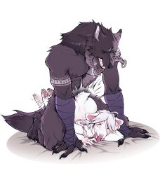 absurd_res alpha_channel anthro ass_up big_dom_small_sub black_body black_fur bovid canid canine canis caprine claws clenched_teeth closed_eyes cloven_hooves doggy_style dominant duo fangs female female_penetrated from_behind_position fur hair hi_res hooves interspecies larger_male lausig male male/female male_penetrating male_penetrating_female mammal muscular muscular_anthro muscular_male penetration predator/prey predator_penetrating_prey sex sheep short_tail simple_background size_difference smaller_female tattoo teeth tongue tongue_out transparent_background white_hair wolf