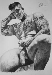 big_cock big_penis black_and_white boner erect_penis erection hard_on huge_cock huge_penis instagram_model jake_"jakipz"_andrich looking_at_viewer male male_nude_neil male_only muscles muscular muscular_male onlyfans_model real_person sketch tattoos uncolored veiny_penis