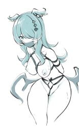 blue_hair bondage breasts elira_pendora hair_over_one_eye head_wings maullarmaullar nijisanji nijisanji_en nipples nude nude_female sweat tape_gag taped_mouth virtual_youtuber wings