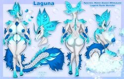 anthro areola ass big_breasts breasts capcom claws digital_media_(artwork) dragon female genitals hi_res leonifa leviathan_(mh) looking_at_viewer mizutsune model_sheet monster_hunter nipples nude pussy scales scalie simple_background smile solo text video_games white_body