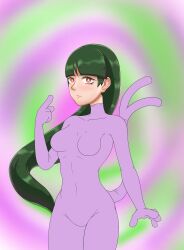 1girls 4_fingers bodysuit espeon espeon_(cosplay) female female_focus human hypnosis hypnotizing_viewer kmrmur pokemon pokemon_(cosplay) pokemon_(species) pokesuit purple_bodysuit rubber_suit sabrina_(pokemon) solo solo_female