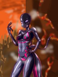 1girls bodysuit female female_focus female_only full_body_suit hi_res kmrmur png pokemon pokemon_(cosplay) pokesuit rubber_suit salazzle_(cosplay) solo solo_female