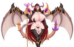 absurdly_long_hair big_breasts big_wings black_armor black_boots black_gloves black_sclera breast_press breasts covered_nipples crown demon demon_girl demon_horns demon_tail demon_wings dragon_wings earrings enormous_breasts erotic_costume game_cg hairy_pussy holding_object holding_staff kainkout milf official_art pointy_ears pubic_tattoo purple_eyes purple_flames queen queen_domina_(succubus_covenant) red_hair royal seductive seductive_pose shiny_skin staff succubus succubus_covenant succubus_horns succubus_queen succubus_tail succubus_tattoo succubus_wings thigh_socks wings