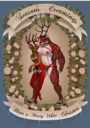 abs alpha_werehimbo andromorph anthro anthrofied antlers athletic bambi_(character) bambi_(film) bottomwear brown_body brown_eyes brown_fur capreoline christmas closed_eyes clothed clothing crossdressing crossover cuntboy deer dildo disney duo erection foreskin fur genitals girly glans harness hi_res holidays hooves horn intersex inverted_nipples legwear lingerie looking_back male mammal multicolored_body multicolored_fur nipples pecs penis puffy_nipples reindeer retracted_foreskin rudolph_the_red_nosed_reindeer sex_toy skirt stockings strapon two_tone_body two_tone_fur vein veiny_penis white-tailed_deer yaoi