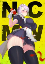 1girls big_ass big_breasts cd_projekt_red cyberpunk:_edgerunners cyberpunk_2077 female female_only ketchup ketchup_bottle low-angle_view lucyna_kushinada maid maid_headdress maid_uniform monowire panties studio_trigger thick_thighs thighhighs upskirt varie7k