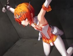 1girls angry armpits bondage chains defeated female hairband knight_armor magical_girl orange_eyes orange_hair purinpu restrained sex_toy short_hair skirt tight_clothing vibrator vibrator_in_pussy vibrator_under_clothes vibrator_under_panties white_legwear