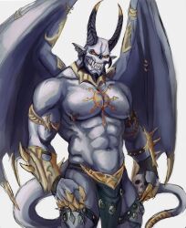 abs anthro armor biceps bone bottomwear chaos chaos_(warhammer) chaos_daemon claws clothed clothing collar daemon_prince demon god_slayer hi_res horn humanoid jewelry loincloth male membrane_(anatomy) membranous_wings muscular muscular_thighs nipple_piercing nipples partially_clothed pecs piercing serratus sharp_teeth shaydh simple_background skull solo teeth total_war:_warhammer triceps unconvincing_armor video_games warhammer_(franchise) warhammer_fantasy wings