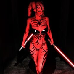 aphrodite-ns bra darth_talon female lightsabers looking_down panties red_skin sith star_wars star_wars:_legacy tagme tattoos twi'lek weapons