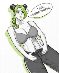 1futa 2022 alternate_breast_size balls big_breasts big_penis black_hair blush breasts clothed clothing dialogue english_text erection futa_only futanari green_hair green_lipstick hi_res high_resolution highres huge_breasts human hung hung_futanari jojo's_bizarre_adventure jolyne_kujo joylewds large_breasts large_penis no_nut_november partially_clothed partially_retracted_foreskin penis penis_head penis_peek restricted_palette solo solo_female solo_futa speech_bubble spot_color stone_ocean text two_tone_hair uncensored uncut veiny_penis white_background