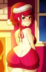 1girls ass ass_cleavage ass_focus big_ass big_butt blush bottomless butt_crack christmas cute cute_face exposed_ass huge_ass huge_butt kinggargantuas no_bra no_panties pyra red_hair short_hair showing_ass showing_off thick_thighs virgin_killer_sweater wide_hips xenoblade_(series) xenoblade_chronicles_2