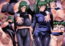 1boy 2girls absurdres big_breasts black_dress blush bob_cut breast_grab breasts breasts_out censored cousin cousins dress ear_piercing faceless faceless_male female female_pubic_hair fingering glasses grabbing green_hair grin groping haikawa_hemlen highres huge_breasts incest jujutsu_kaisen large_breasts long_hair mosaic_censoring multiple_girls multiple_views nipples piercing pimp pubic_hair puffy_nipples pussy pussy_juice sisters skirt smile straight sweat thighlet zenin_mai zenin_maki zenin_naoya