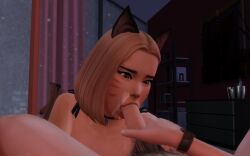 blonde_hair blowjob bra cat_ears catgirl cute devious_desires deviousdesires electronic_arts medium_hair oral pov the_sims_4 tights