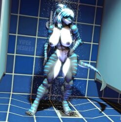 1girls 2023 3d_(artwork) abs anthro areola artist_name athletic athletic_anthro athletic_female barely_visible_genitalia barely_visible_pussy bathing bedroom_eyes belly_tattoo big_areola big_breasts black_body black_scales blue_body blue_eyes blue_hair blue_highlights blue_scales blue_stripes breasts claws completely_nude curvaceous curvy_figure detailed_background digital_media_(artwork) feet female female_only fin fingers fish genitals hair hand_on_hip hand_on_own_hip highlights_(coloring) long_tail looking_at_viewer marine multicolored_hair muscular muscular_anthro muscular_female muscular_thighs narrowed_eyes nika_sharkeh nipple_piercing nipples nude nude_female piercing ponytail pussy scales seductive shark sharp_teeth shower showering smile solo source_filmmaker striped_body striped_scales stripes tail tattoo teeth thick_thighs toe_claws toes two_tone_hair viper-desires voluptuous water watermark white_body white_hair white_scales wide_hips