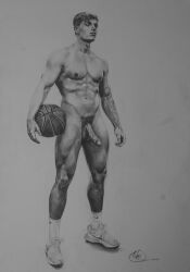 basketball black_and_white boner erect_penis erection gay_pornstar hard_on male male_nude_neil male_only muscles muscular muscular_male onlyfans_model paul_cassidy_(adult_model) porn_star real_person sketch uncolored uncut