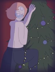 1girls 2022 blush cartoon_network christmas christmas_2022 christmas_lights christmas_tree drawinecchi female gem_(species) leggings lights pearl_(steven_universe) self_upload simple_shading steven_universe topless_female