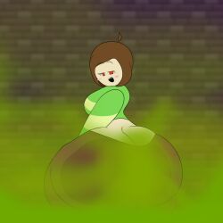 1girls ass ass_cleavage ass_focus big_ass brown_hair brown_pants bubble_ass bubble_butt butt butt_crack chara fart fart_cloud fart_fetish farting farting_at_viewer female female_only green_shirt huge_ass huge_butt memphisdx no_text_version red_eyes tease teasing thick thick_ass thick_thighs undertale undertale_(series)