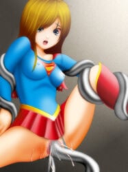 censored clothing dc dc_comics highres kara_danvers kara_zor-el nipples panties pussy rape restrained samejima_minoru supergirl superhero superhero_costume superheroine superman_(series) tears tentacle