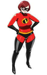 1girls clothed costume curvy disney elastigirl female fully_clothed ganto helen_parr milf pixar plump smooth_skin solo the_incredibles thick_thighs white_background wide_hips